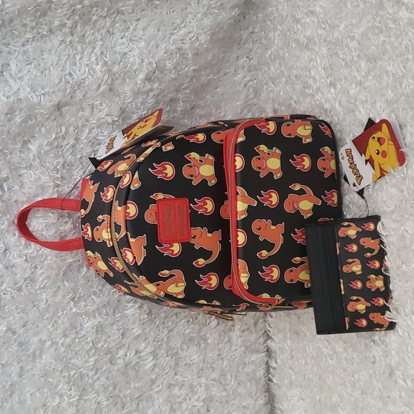 Loungefly Handbags - NWT Loungefly Pokémon Charmander flames mini backpack and cardholder